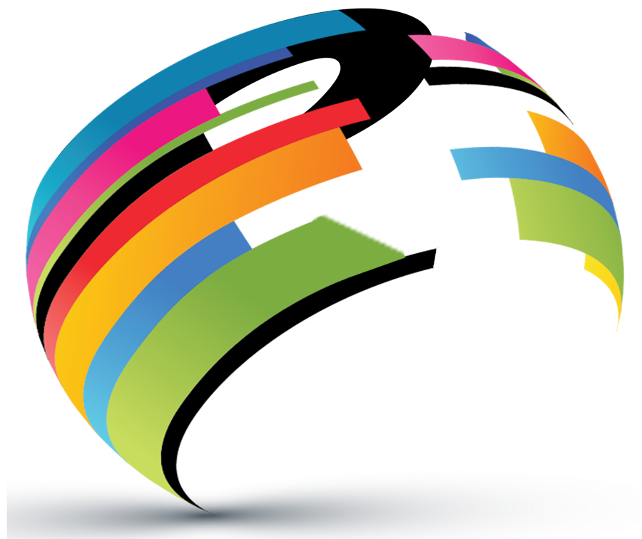 E-Trade EG globe mark made of interlocking colored bands
